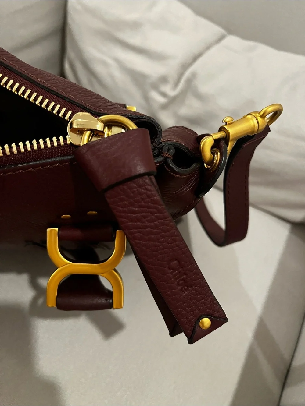 Chloe Marcie medium Women's Leather Satchel Bag in Deep Burgundy - Picture 6 of 7